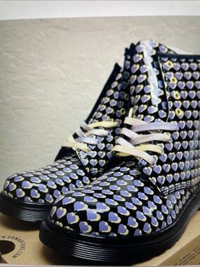 Dr martens purple Heart-Print/Black 1461 Lace-Up Boots- new